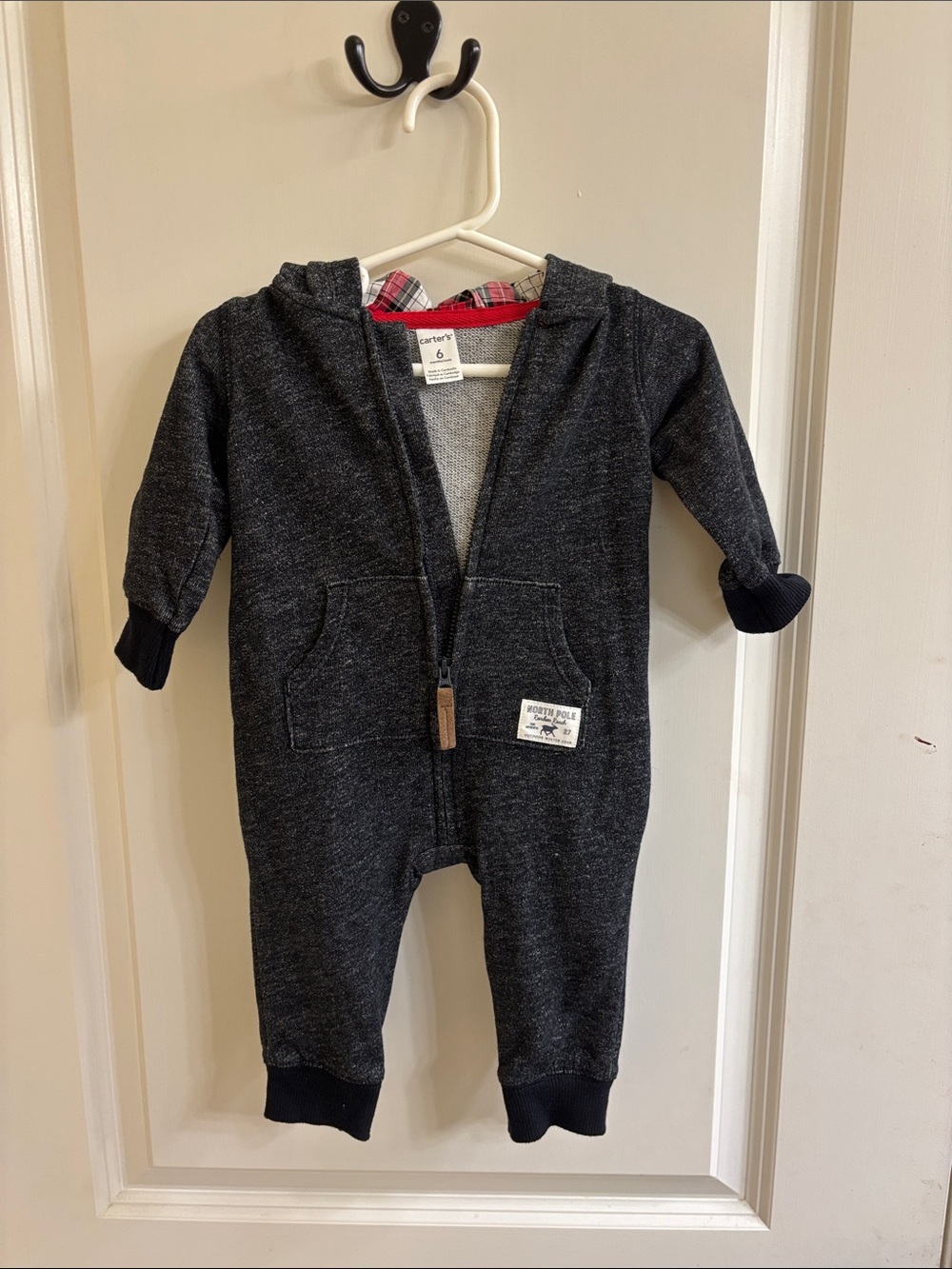 Carter's Charcoal Hooded Zip-Front One-Piece Footie